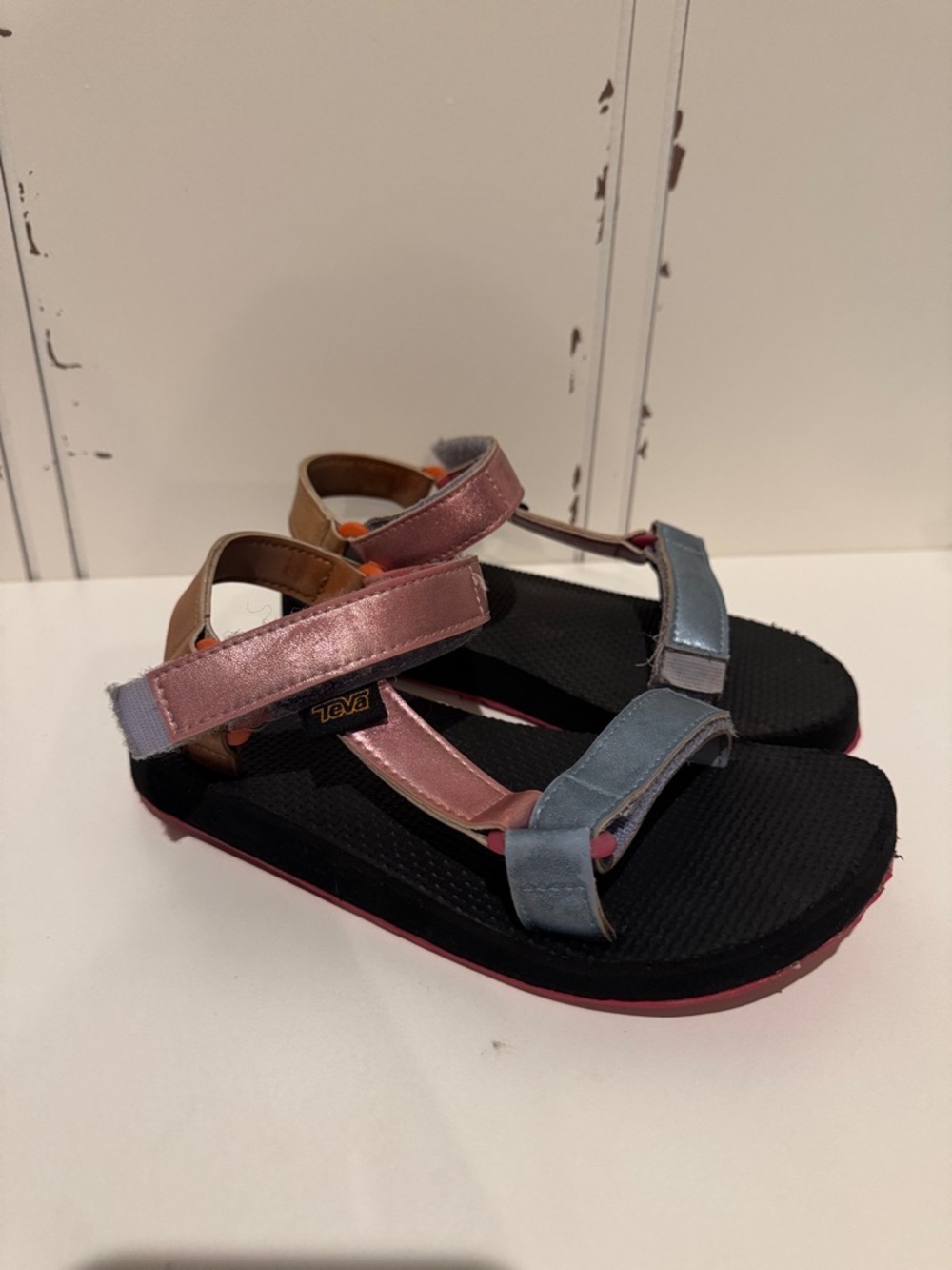 Teva Pink and Light Blue Metallic Strap Sandals K1